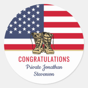 Military Graduation Army Boot Camp Patriotic Classic Round Sticker