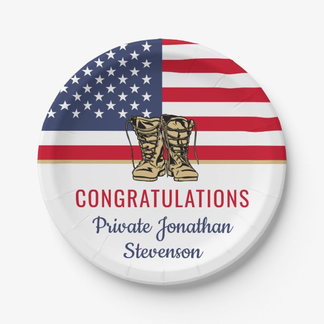 Military Graduation Army Boot Camp Patriotic Paper Plate (Front)