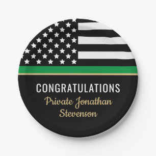 Military Graduation Thin Green Line American Flag Paper Plate