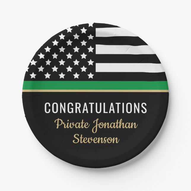 Military Graduation Thin Green Line American Flag Paper Plate (Front)