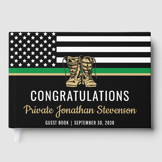 Military Graduation Thin Green Line Flag Army Guest Book (Front)