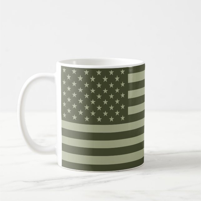 Military Green American Flag USA Coffee Mug (Left)