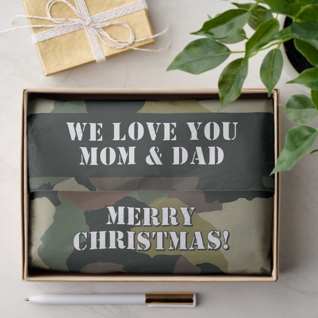 Military Green Brown Camouflage Merry Christmas Tissue Paper (Gift)