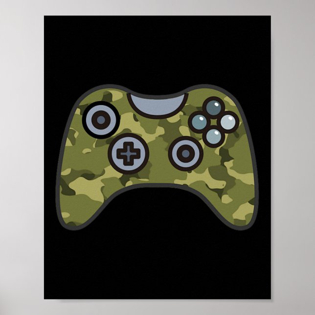 Military Green Camo Video Game Controller Camoufla Poster (Front)