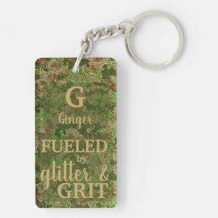Military Green Camouflage Glitter Camo Name Key Ring