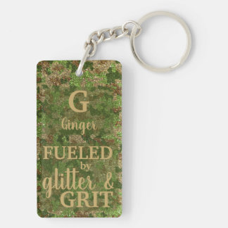 Military Green Camouflage Glitter Camo Name Key Ring