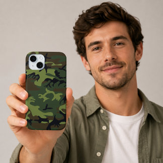 Military Green Camouflage iPhone 15 Plus Mini Case