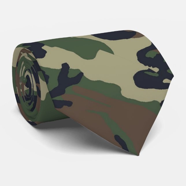 Military Green Camouflage Pattern Tie (Rolled)
