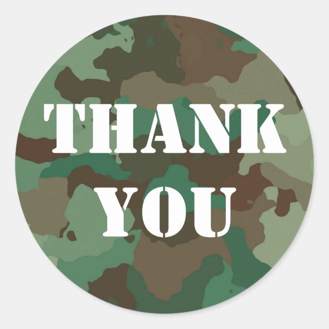 Military Green Camouflage Thank You Sticker (Front)