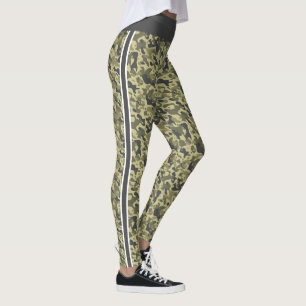 military green camouflage white & grey stripe leggings