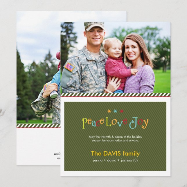 Military Green Double Sided Holiday Photo Card (Front/Back)