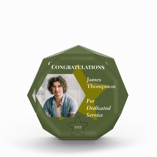 Military Green Service Award with Gold Star  Photo Block (Front)