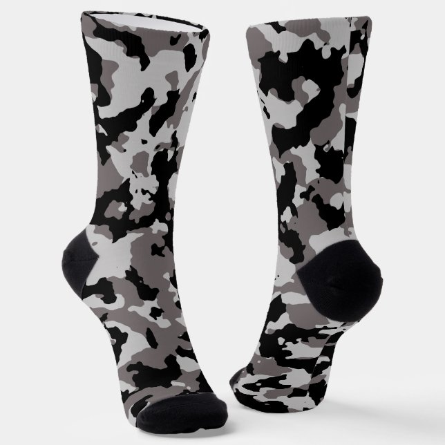 Military Grey Camo Camouflage Pattern Socks (Angled)