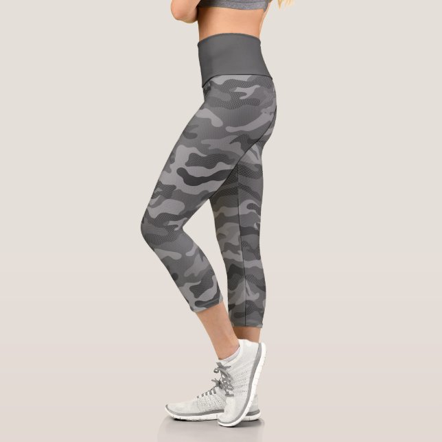 Military Grey Camouflage Camo Capri Leggings (Left)