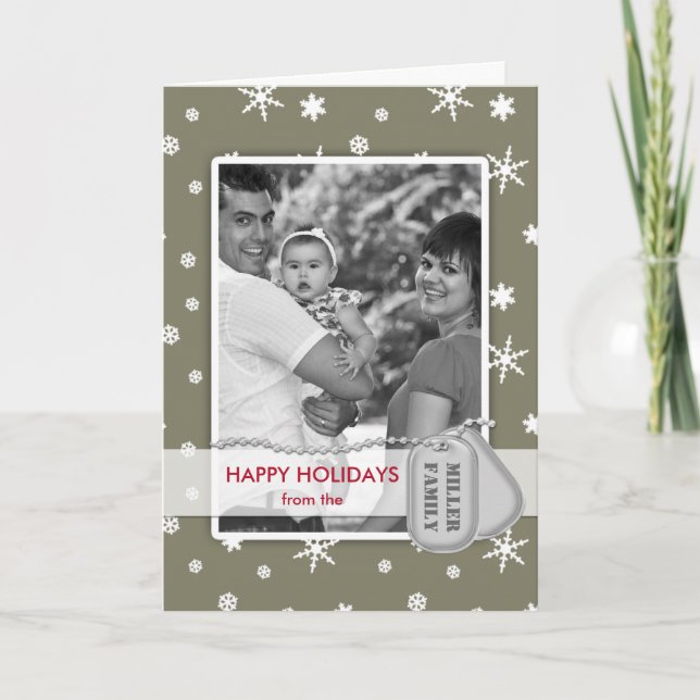 Military Happy Holidays Photo Card (Army Green) (Front)