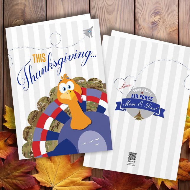Military Happy Thanksgiving Turkey Air Force Camo  Card (Happy Thanksgiving military camouflage funny turkey card for Air Force Airman, Army, Navy, Marines)