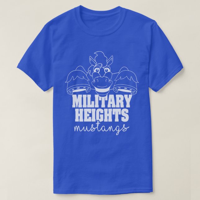 Military Heights Mustangs white on blue T-Shirt (Design Front)