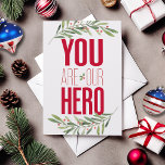 Military Hero Air Force Family Merry Christmas  Card<br><div class="desc">This festive "You Are Our Hero" personalised Air Force (or any branch of military service) watercolor wreath and holly Merry Christmas card is a great way to send love to your Airman, Soldier, Guardian, Marine, Sailor, or Guardsman - even when you can't be together as a family for the holidays!...</div>