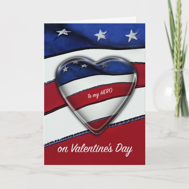 Military Hero Valentine Patriotic Heart U.S.Flag Holiday Card (Front)