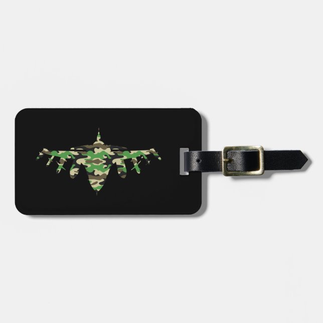 Military Jet camouflage fighter aircraft silhouett Luggage Tag (Front Horizontal)