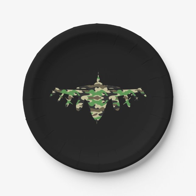 Military Jet camouflage fighter aircraft silhouett Paper Plate (Front)