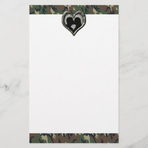 Military Kissing Couple Silhouette Camo Heart Stationery
