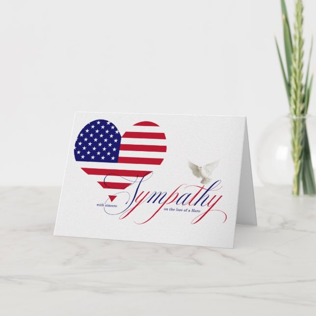 Military Loss of a Hero Dove and Flag Sympathy Card (Front)