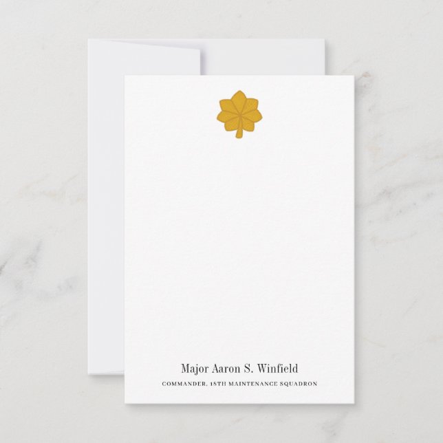 Military Major Personal Stationery Thank You Card (Front)