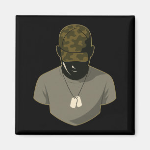 Military Man Camo Hat And Dog Tags Camouflage Magnet