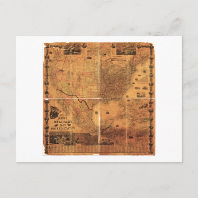 Military Map United States by J Smith (1864) Postcard (Front)