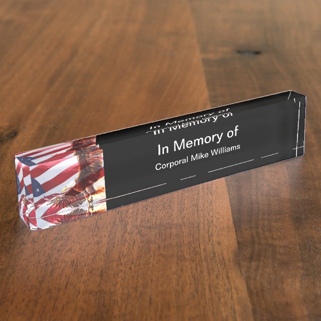 Military Memorial American Flag And Eagle Nameplate (Side)