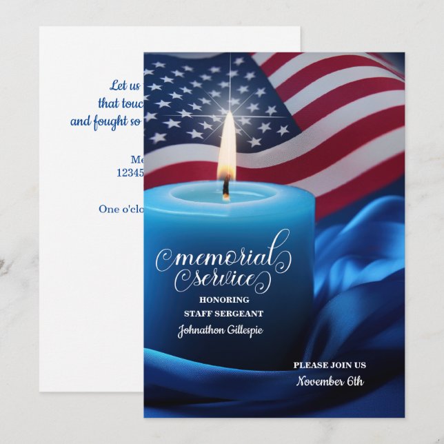 Military Memorial Service Invitation Stars Stripes (Front/Back)