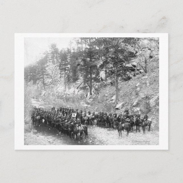 Military Men in Rows on Horseback Photograph Postcard (Front)