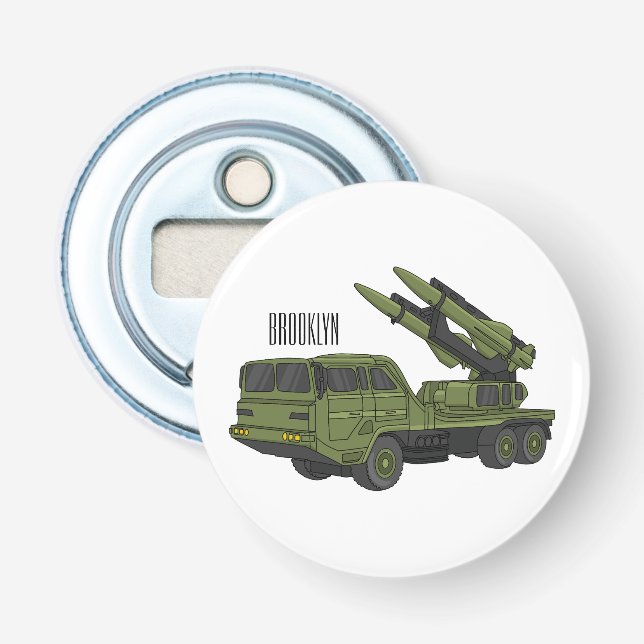 Military missile truck cartoon illustration  bottle opener (Front)