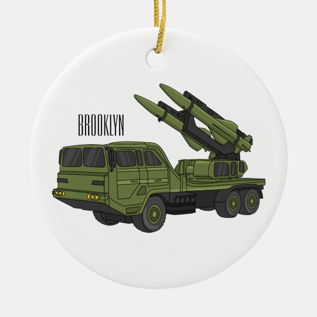 Military missile truck cartoon illustration ceramic tree decoration (Front)