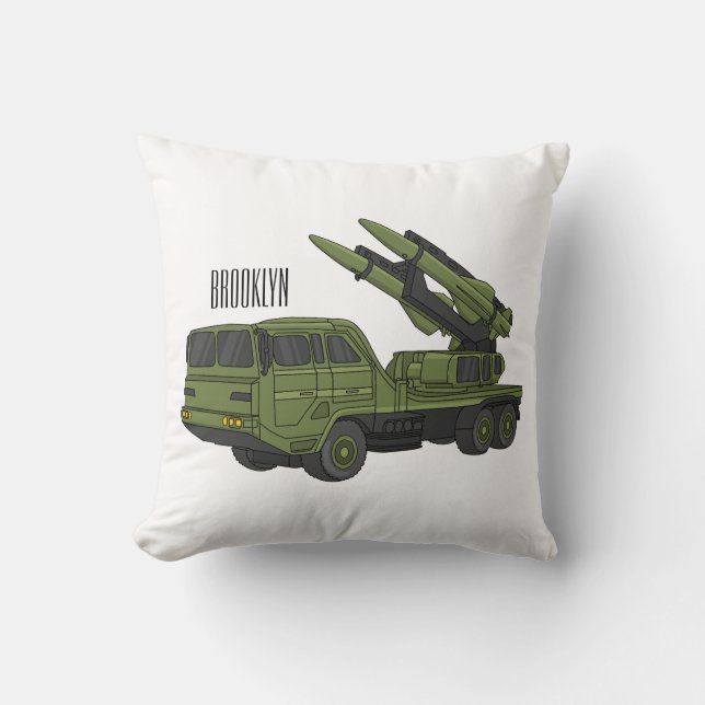 Military missile truck cartoon illustration cushion (Front)
