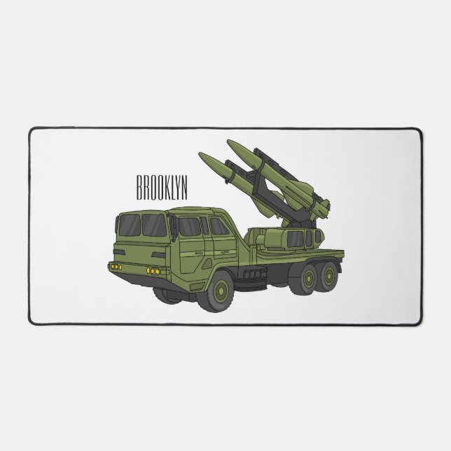 Military missile truck cartoon illustration desk mat (Front)