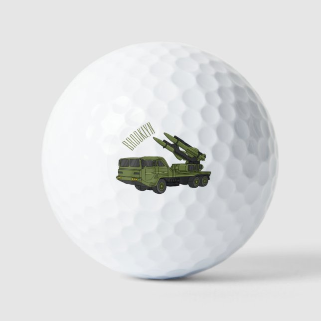 Military missile truck cartoon illustration  golf balls (Front)