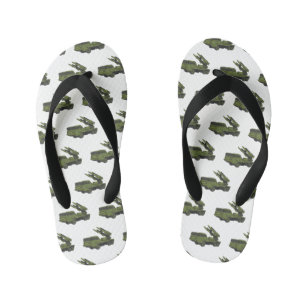 Military missile truck cartoon illustration kid's flip flops