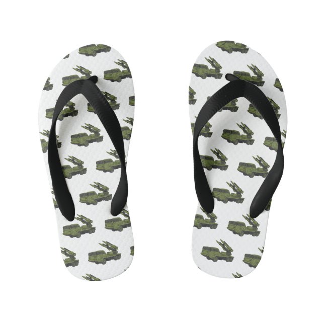 Military missile truck cartoon illustration kid's flip flops (Footbed)