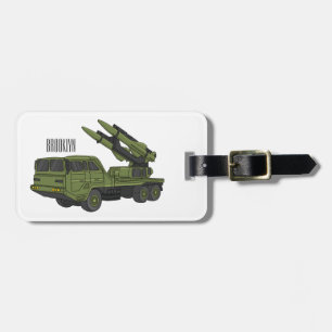 Military missile truck cartoon illustration luggage tag