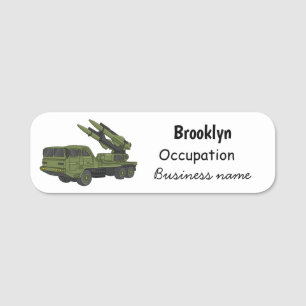 Military missile truck cartoon illustration name tag