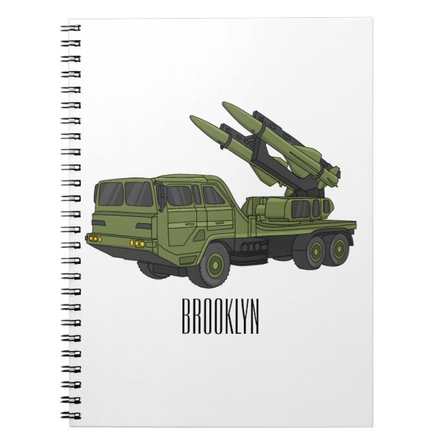 Military missile truck cartoon illustration  notebook (Front)