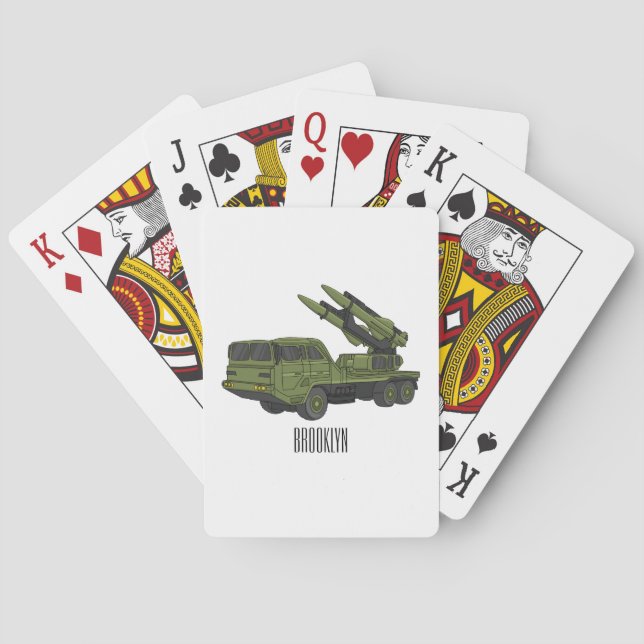 Military missile truck cartoon illustration playing cards (Back)