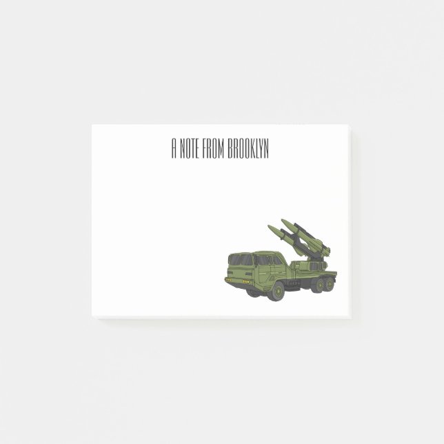 Military missile truck cartoon illustration post-it notes (Front)