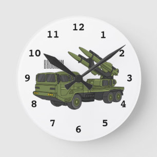 Military missile truck cartoon illustration round clock
