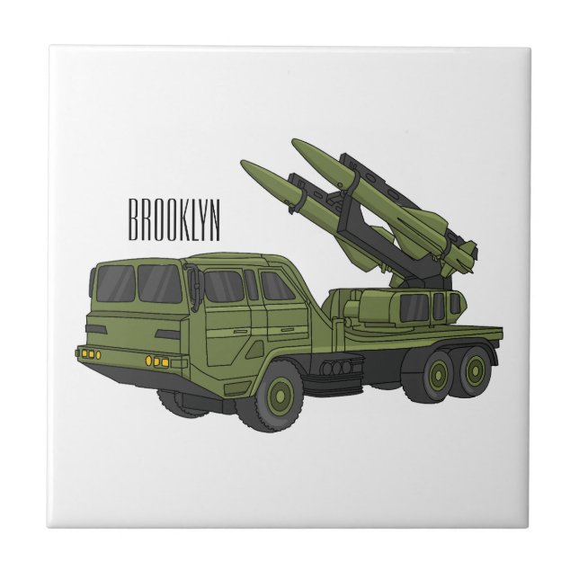 Military missile truck cartoon illustration tile (Front)