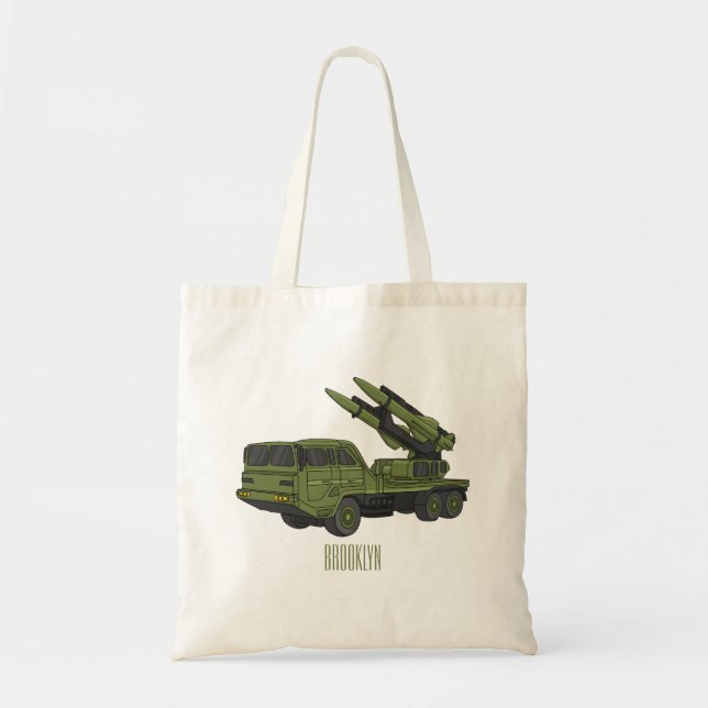 Military missile truck cartoon illustration tote bag (Front)