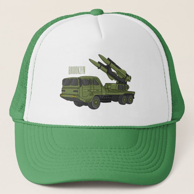 Military missile truck cartoon illustration trucker hat (Front)