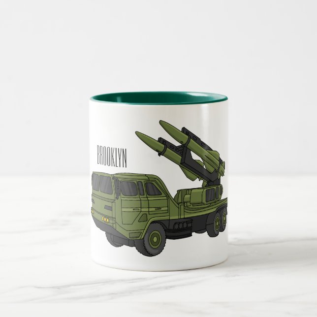 Military missile truck cartoon illustration Two-Tone coffee mug (Center)